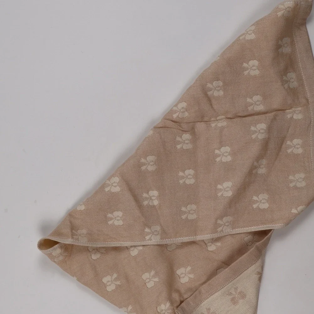 Liaosijin Scarf Bow Jacquard Tassel Tan Cream Linen Blend NWT